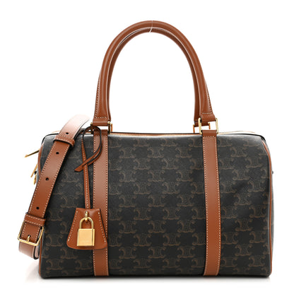 Celine Triomphe Canvas Calfskin Boston Bag Tan 1 of 9