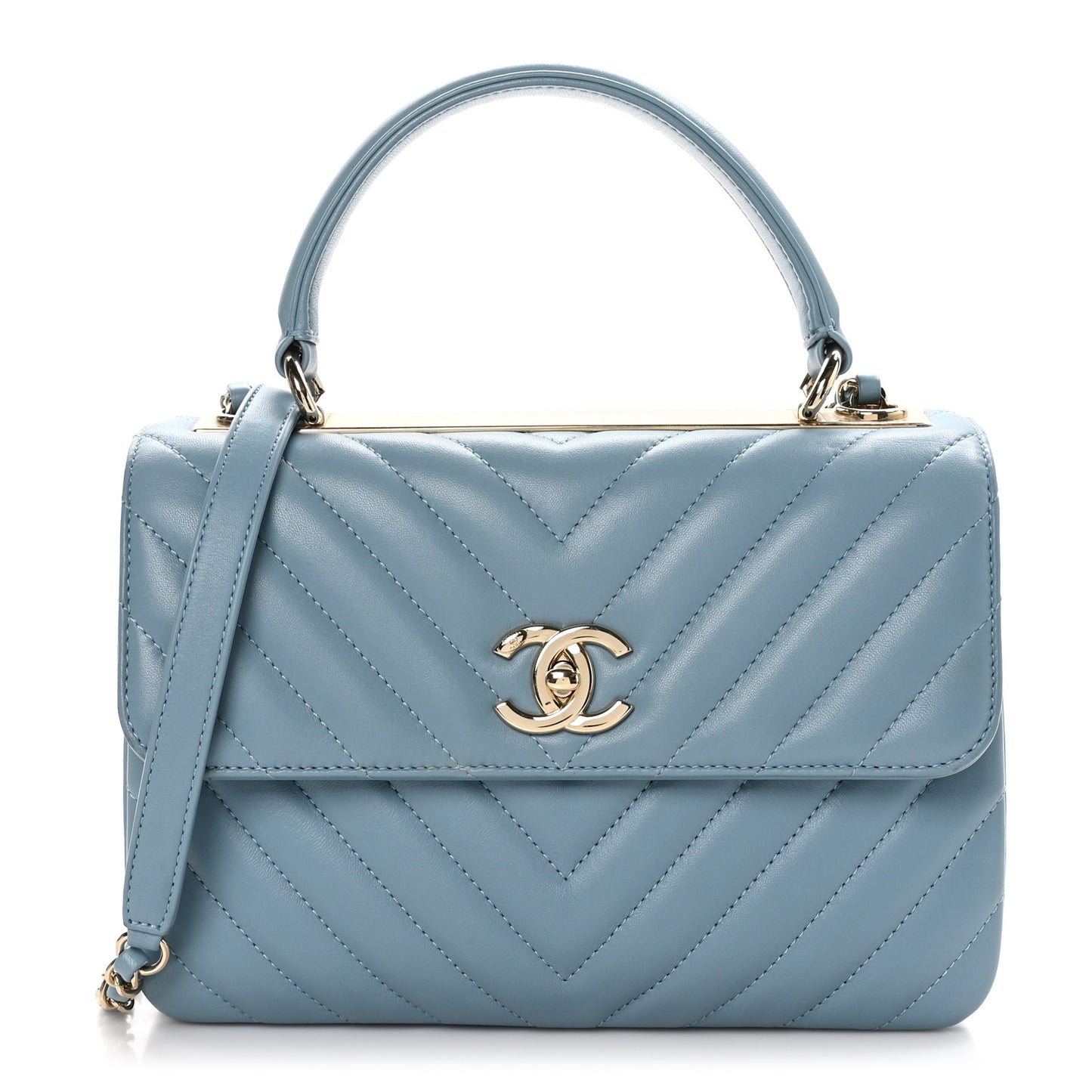 Lambskin Chevron Quilted Small Trendy CC Flap Dual Handle Bag Light Blue