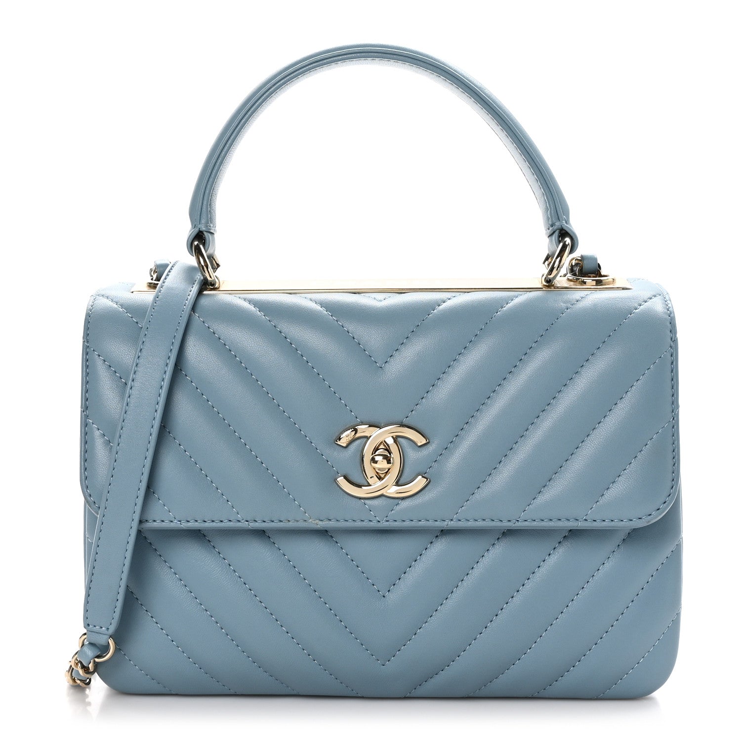 Chanel Lambskin Chevron Quilted Small Trendy CC Flap Dual Handle Bag Light Blue 1 of 12