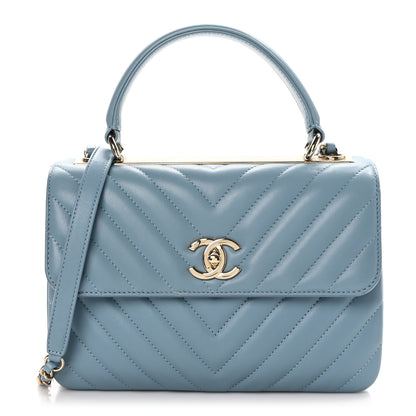 Chanel Lambskin Chevron Quilted Small Trendy CC Flap Dual Handle Bag Light Blue 1 of 12