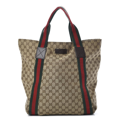Gucci GG Monogram Medium Web Handle Vertical Tote Dark Brown 1 of 10