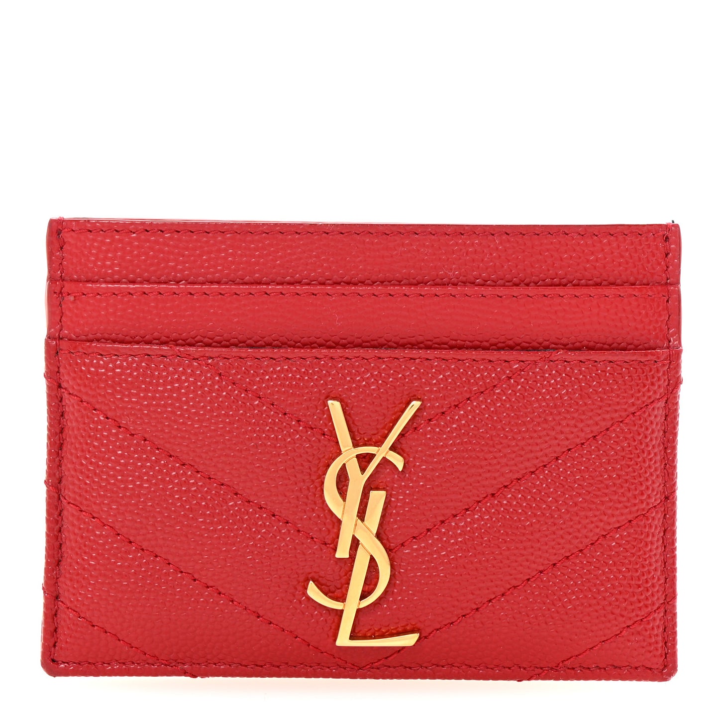 Grain De Poudre Matelasse Chevron Monogram Credit Card Case Rouge Eros