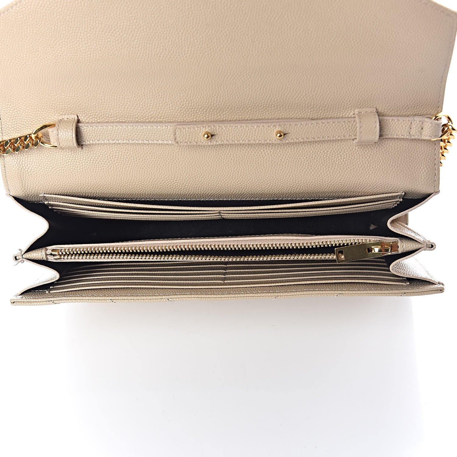 Saint Laurent Grain De Poudre Matelasse Chevron Monogram Chain Wallet Nude Powder 5 of 11