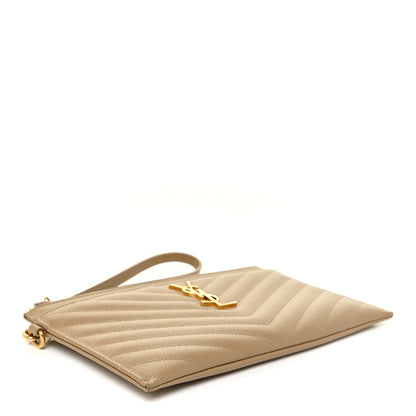 Saint Laurent Grain De Poudre Chevron Monogram Large Bill Pouch Cork 4 of 14