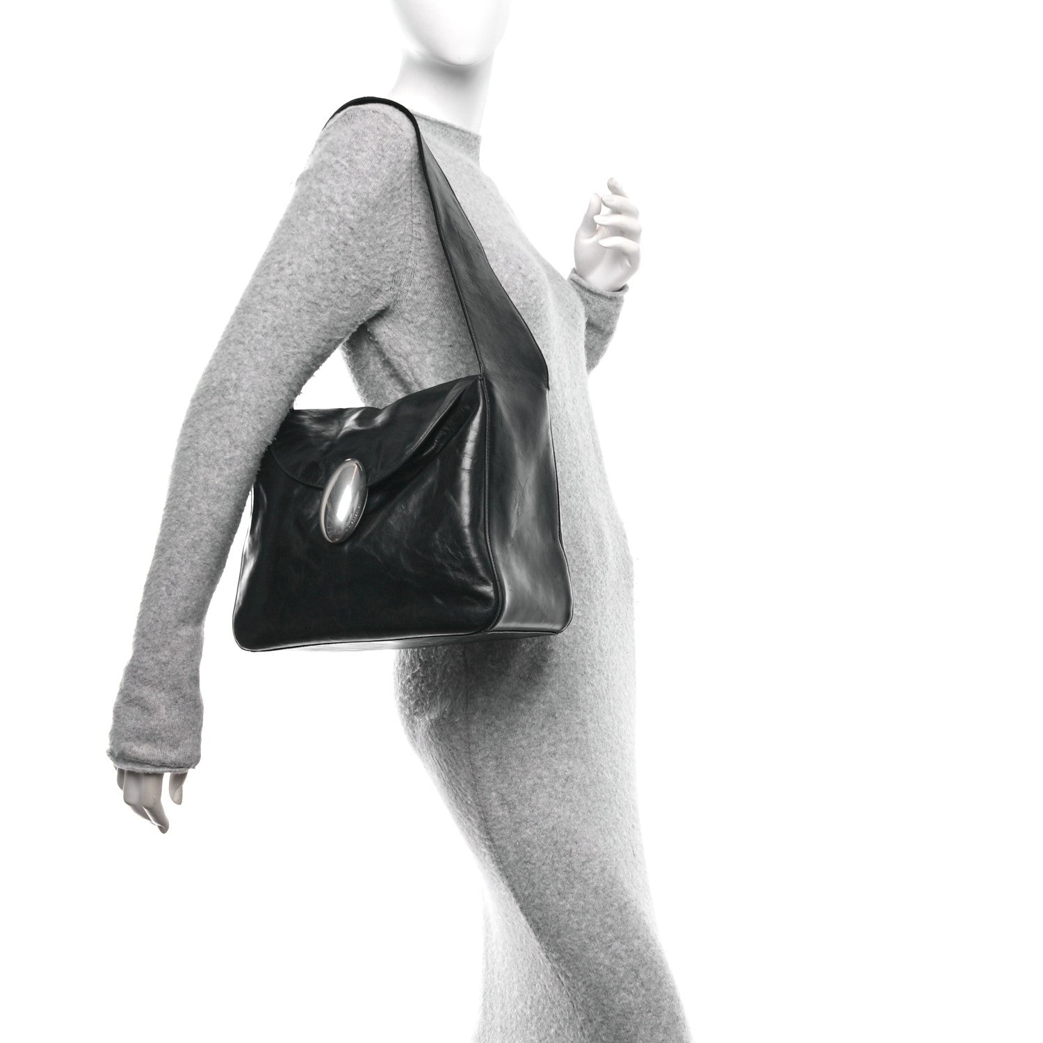 Alexander Wang Crackle Patent Calfskin Medium Dome Slouchy Hobo Black 2 of 9