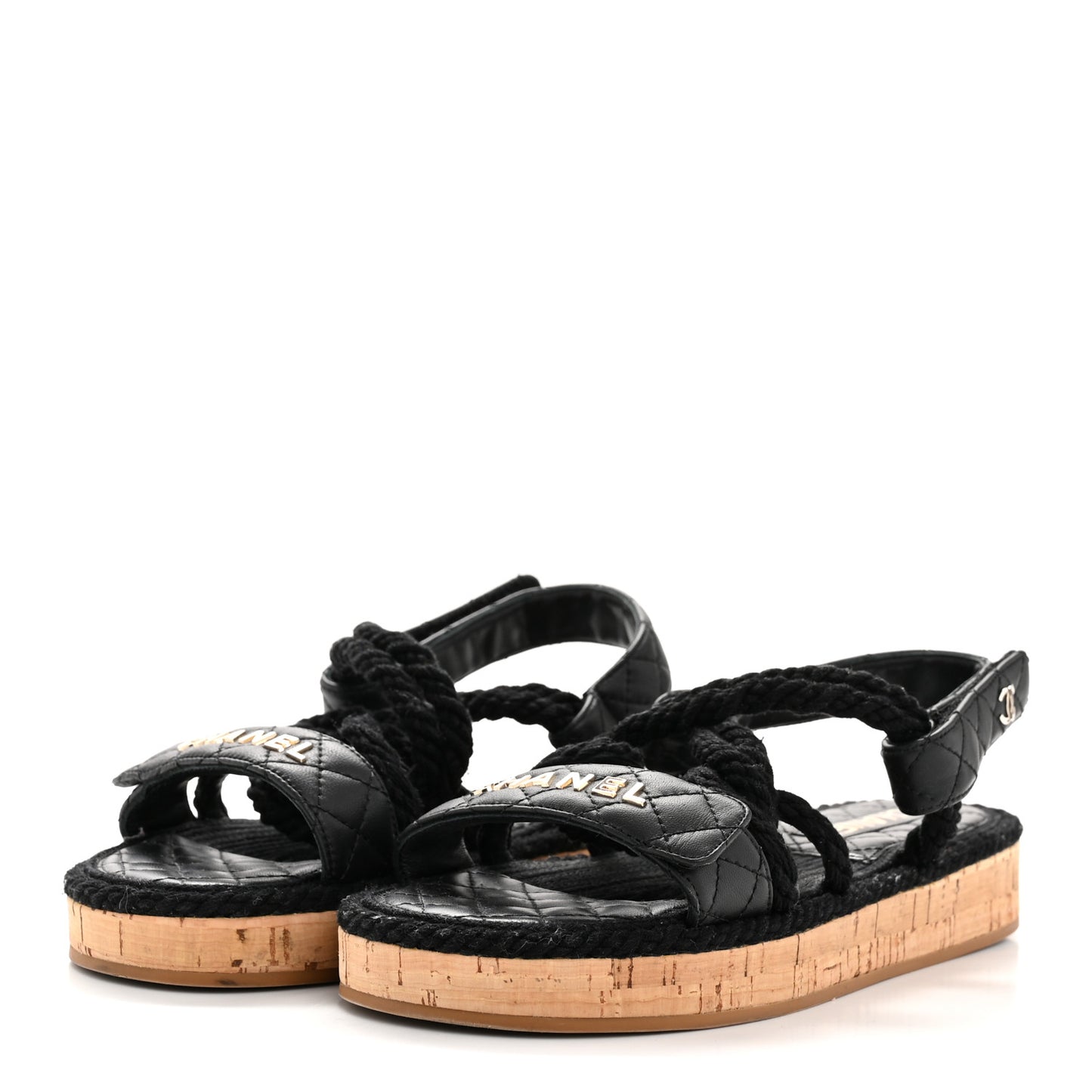 Cord Lambskin Quilted Logo Sandals 39 Black