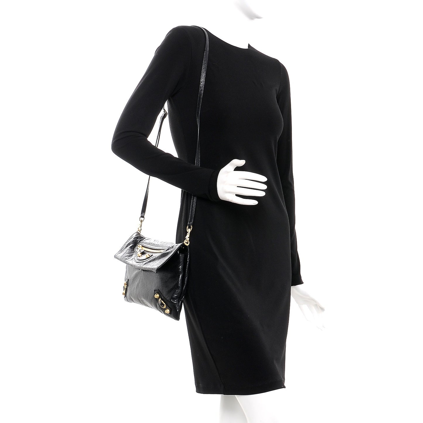Agneau Giant 12 Gold Hardware Envelope Strap Clutch Black