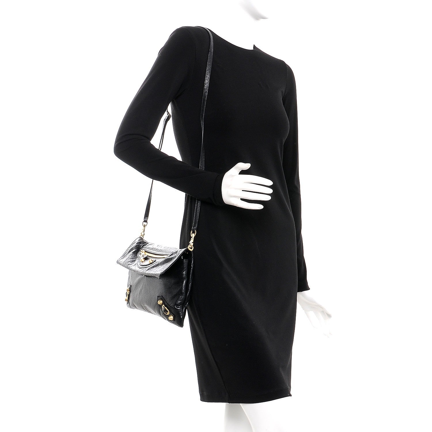 Balenciaga Agneau Giant 12 Gold Hardware Envelope Strap Clutch Black 2 of 7