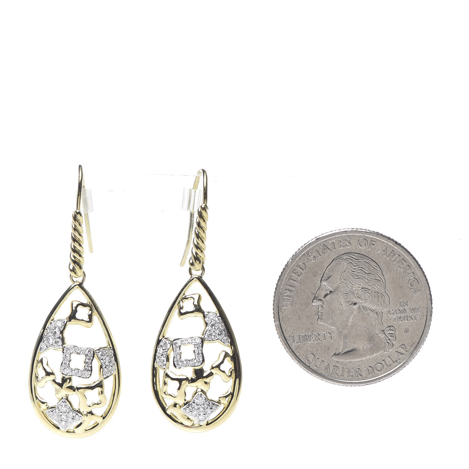 David Yurman 18K Yellow Gold Diamond Quatrefoil Drop Earrings 2 of 4