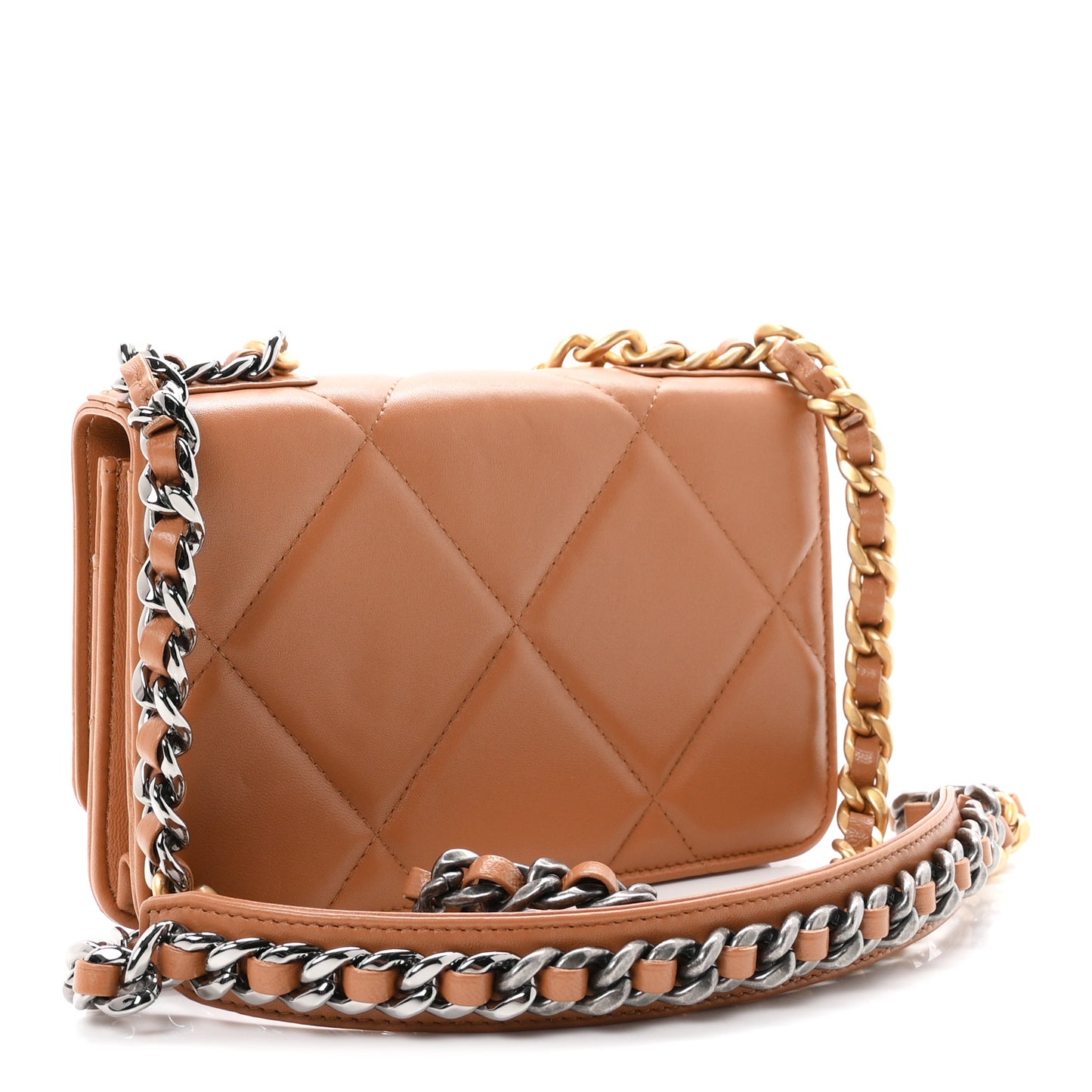 Lambskin Quilted Chanel 19 Wallet On Chain WOC Brown