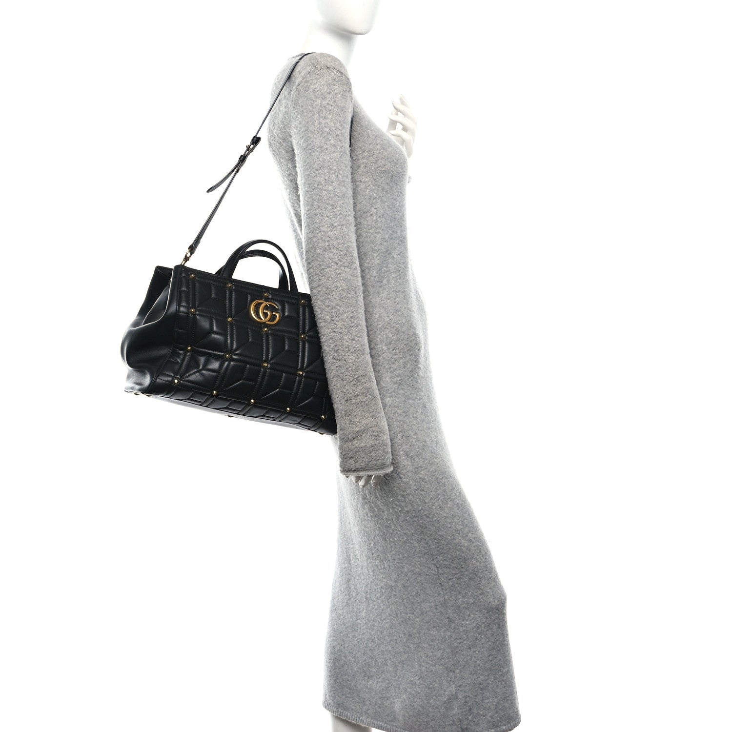 Gucci Calfskin Matelasse Studded Medium GG Marmont Tote Black 2 of 11