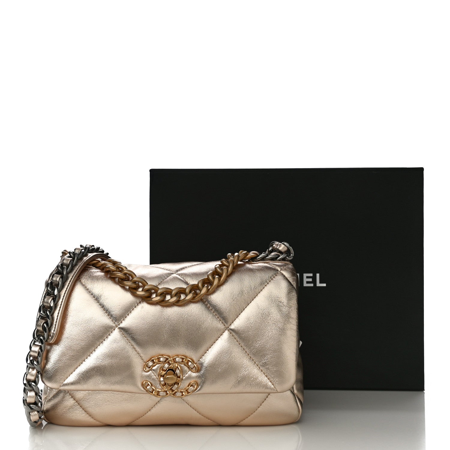Chanel Metallic Lambskin Quilted Medium Chanel 19 Flap Gold 11 of 11