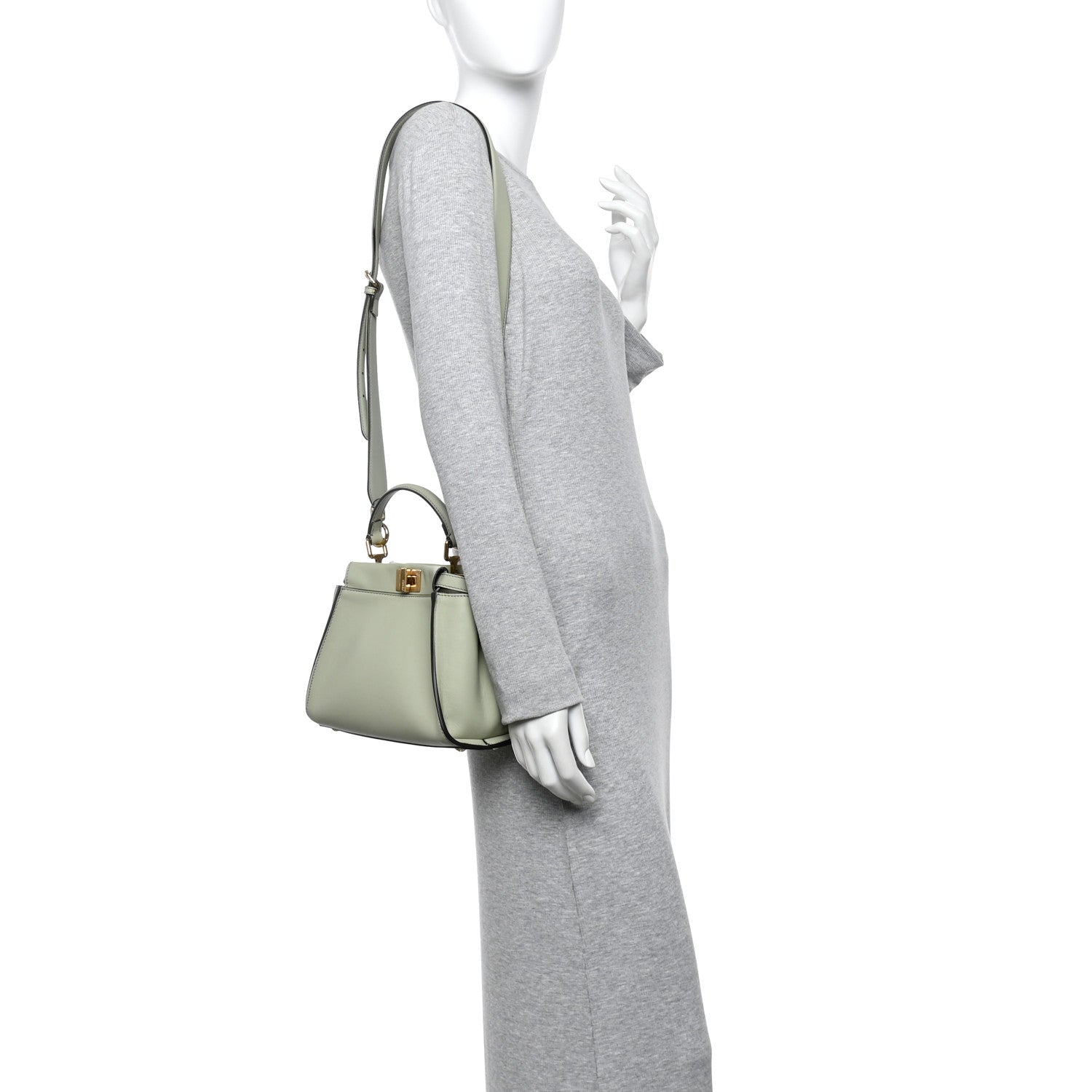 Fendi Vitello Seta Canvas FF Embroidered Mini Peekaboo Iconic Satchel Green Tea 2 of 9