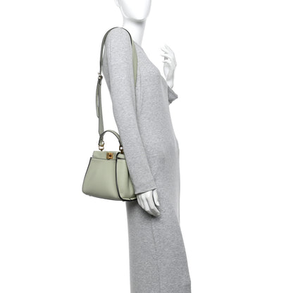 Fendi Vitello Seta Canvas FF Embroidered Mini Peekaboo Iconic Satchel Green Tea 2 of 9