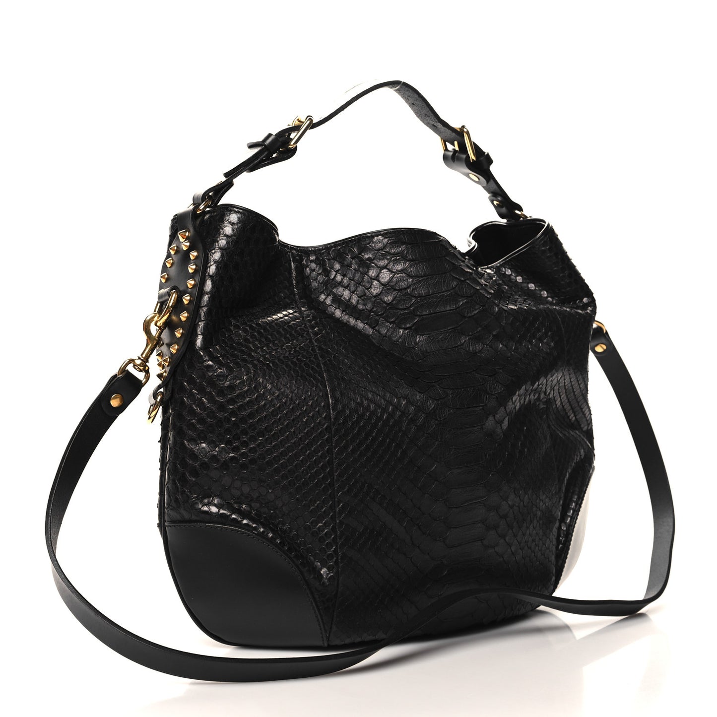 Snakeskin Medium Patti Stud Hobo Black
