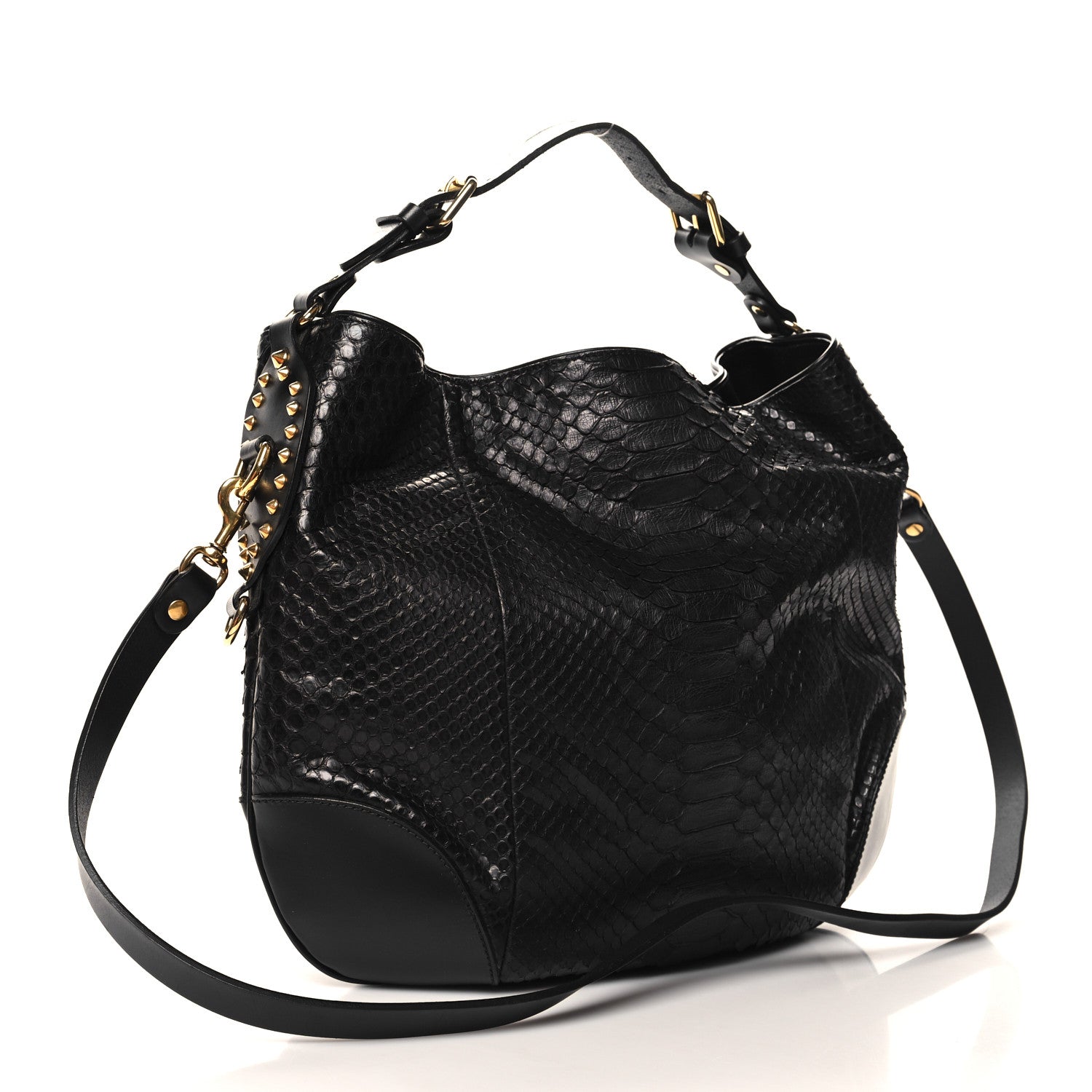 Gucci Snakeskin Medium Patti Stud Hobo Black 3 of 12