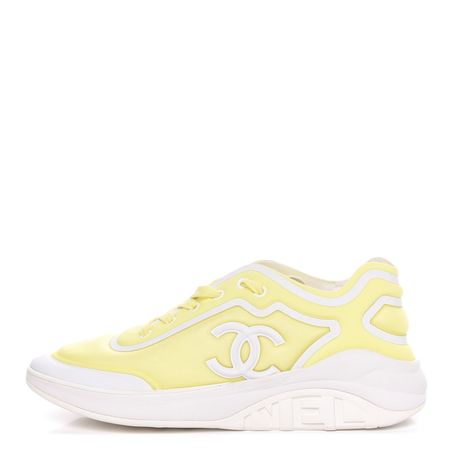 Chanel Calfskin Mesh Lycra Logo Sneakers 41 Yellow 1 of 8
