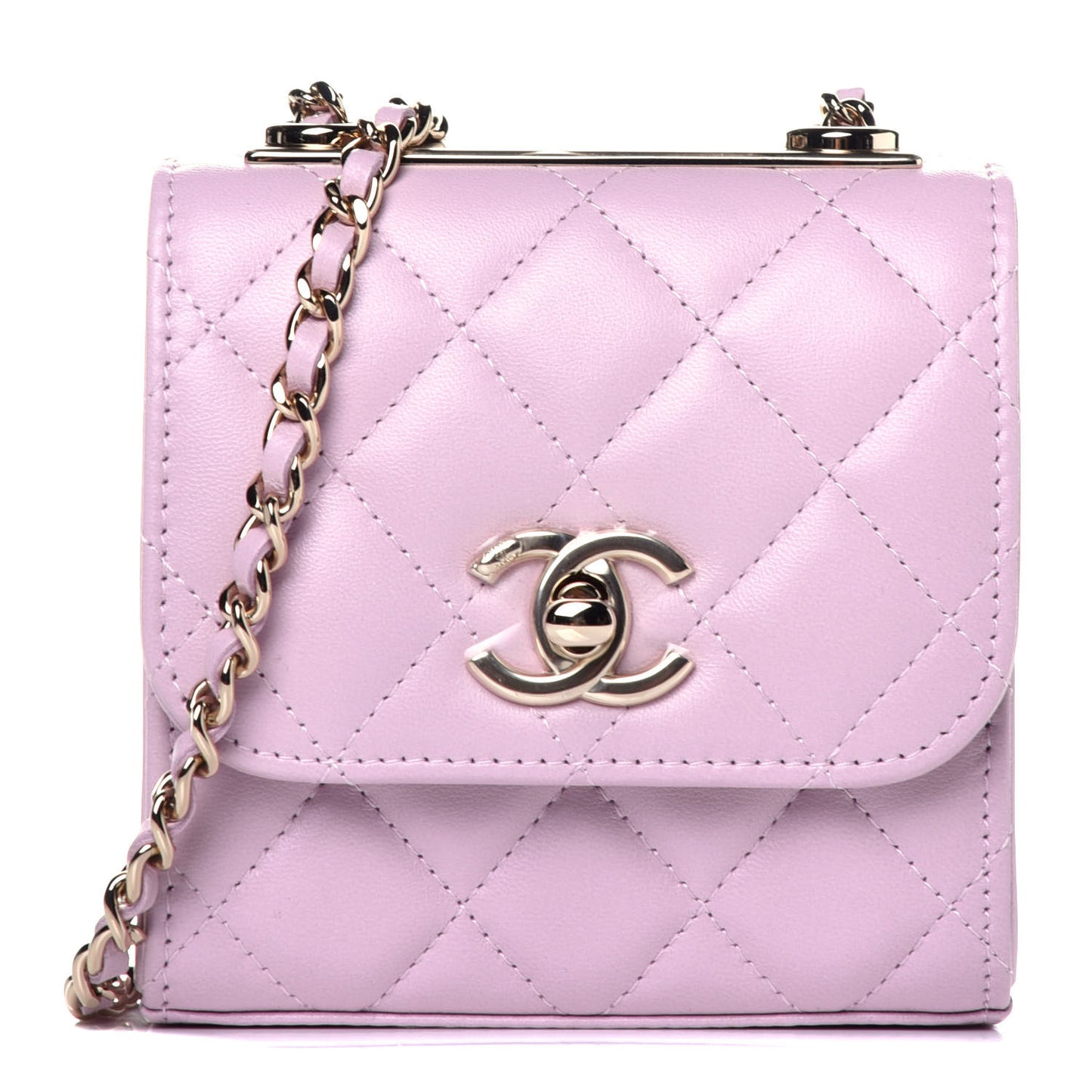 Lambskin Quilted Mini Trendy CC Clutch With Chain Light Pink
