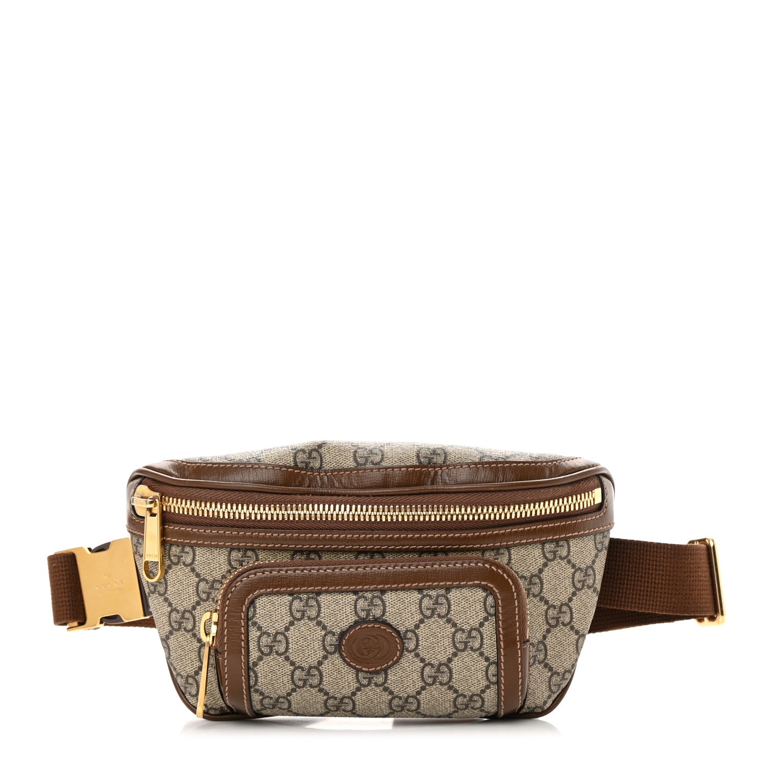 Gucci GG Supreme Monogram Textured Calfskin Retro Interlocking G Belt Bag Beige Ebony Brown Sugar 1 of 16