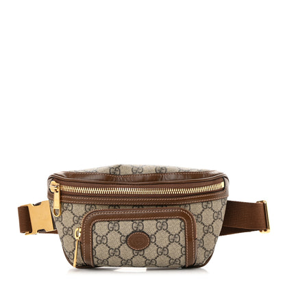 Gucci GG Supreme Monogram Textured Calfskin Retro Interlocking G Belt Bag Beige Ebony Brown Sugar 1 of 16
