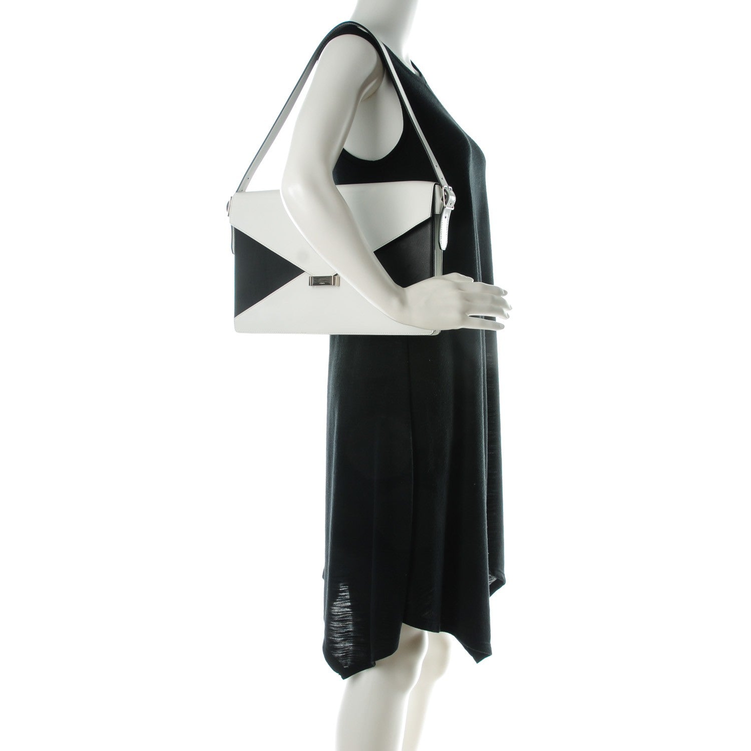 Celine Spazzolato Calfskin Medium Diamond Shoulder Bag White Black 2 of 7