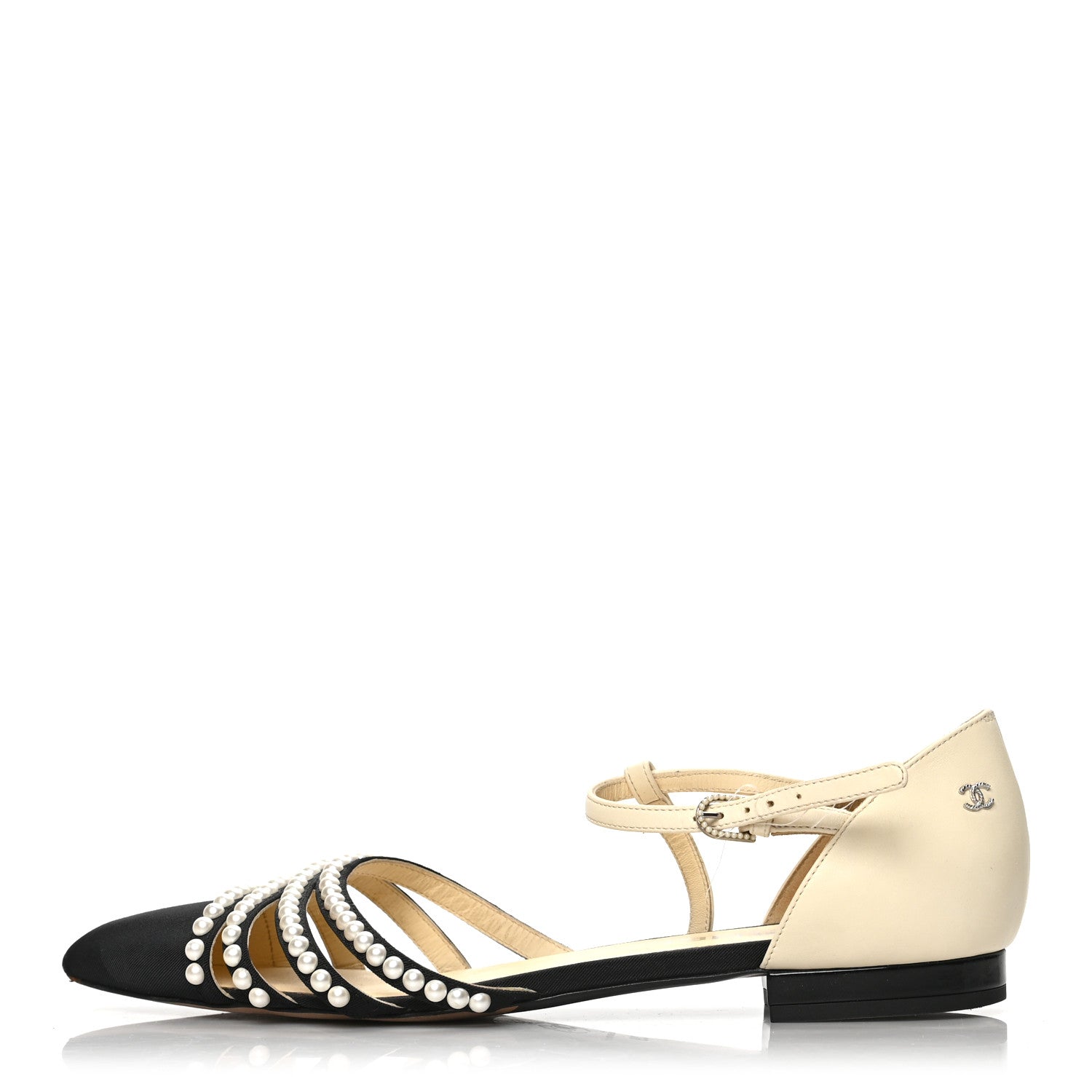Chanel Lambskin Grosgrain Pearl Slingbacks White Black 1 of 8