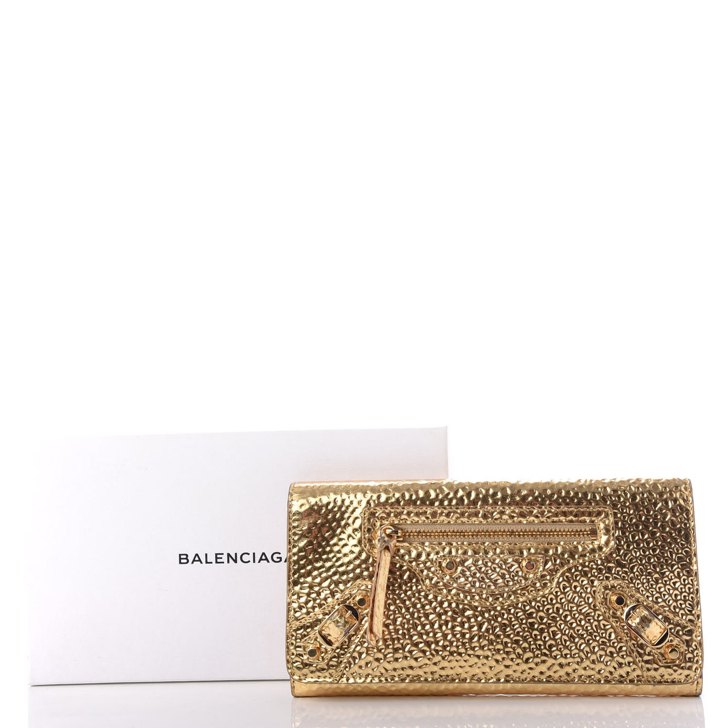 Laminated Calfskin Classic Gold Hardware Money Wallet Gold