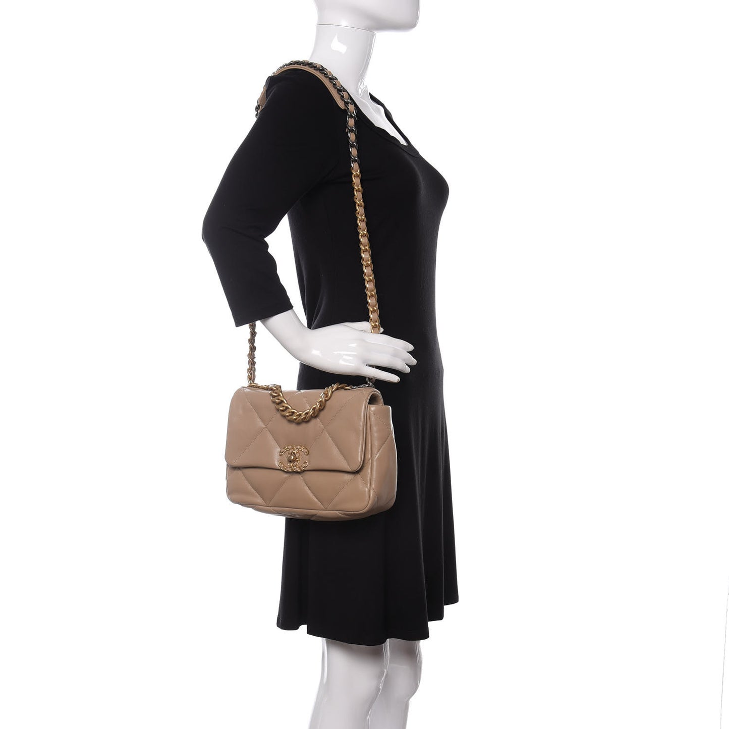 Lambskin Quilted Medium Chanel 19 Flap Dark Beige