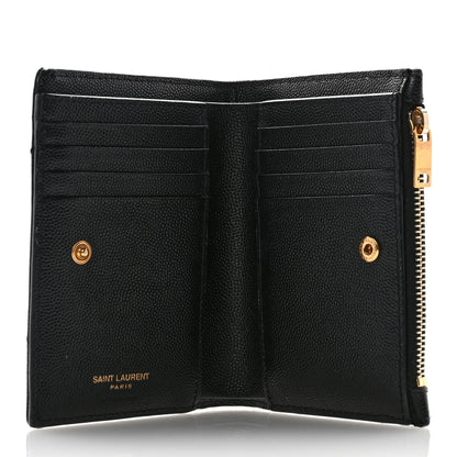 Saint Laurent Grain De Poudre Matelasse Chevron Monogram Zipped Two-Part Wallet Black 5 of 9