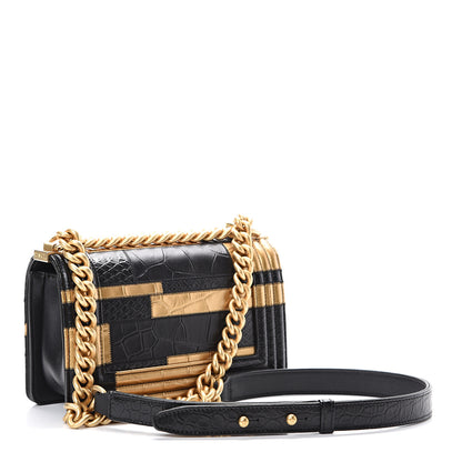 Chanel Crocodile Python Calfskin Embossed Small Boy Flap Black Gold 2 of 13