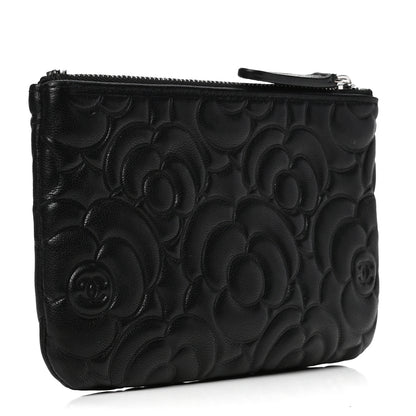 Chanel Goatskin Camellia Embossed Cosmetic Pouch Black 2 of 6