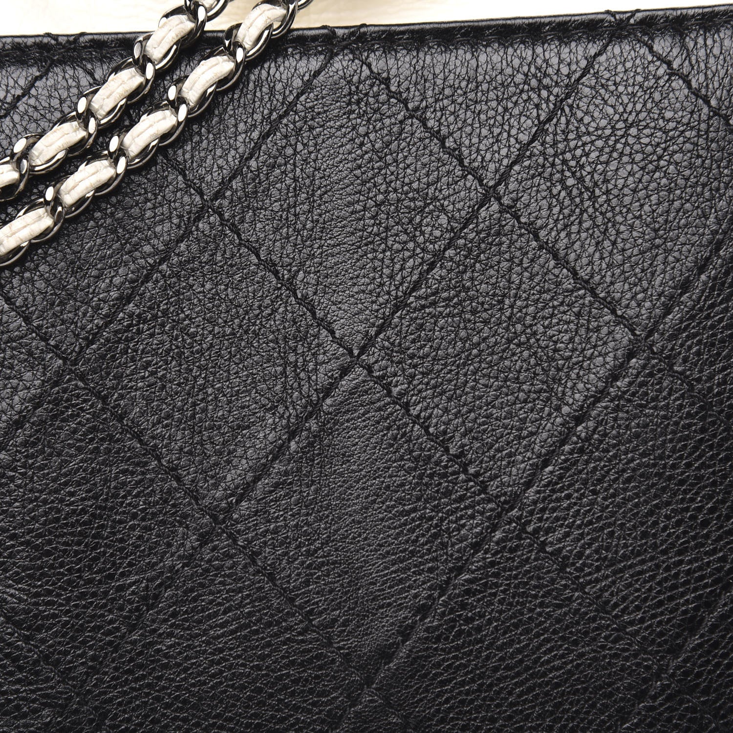 Chanel Aged Calfskin Quilted Gabrielle Bucket White Black 10 of 11