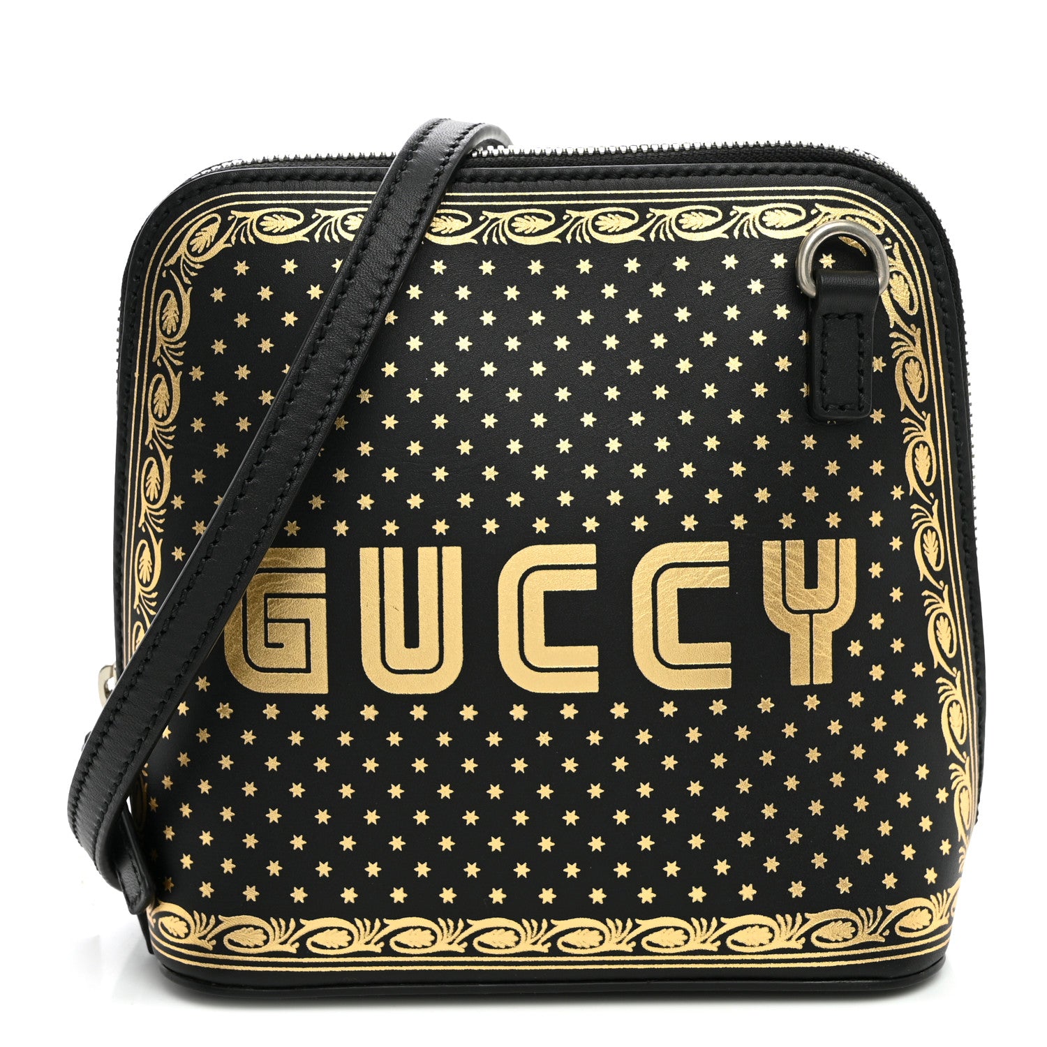 Gucci X SEGA Calfskin GUCCY Stars Mini Dome Shoulder Bag Black Gold 1 of 10