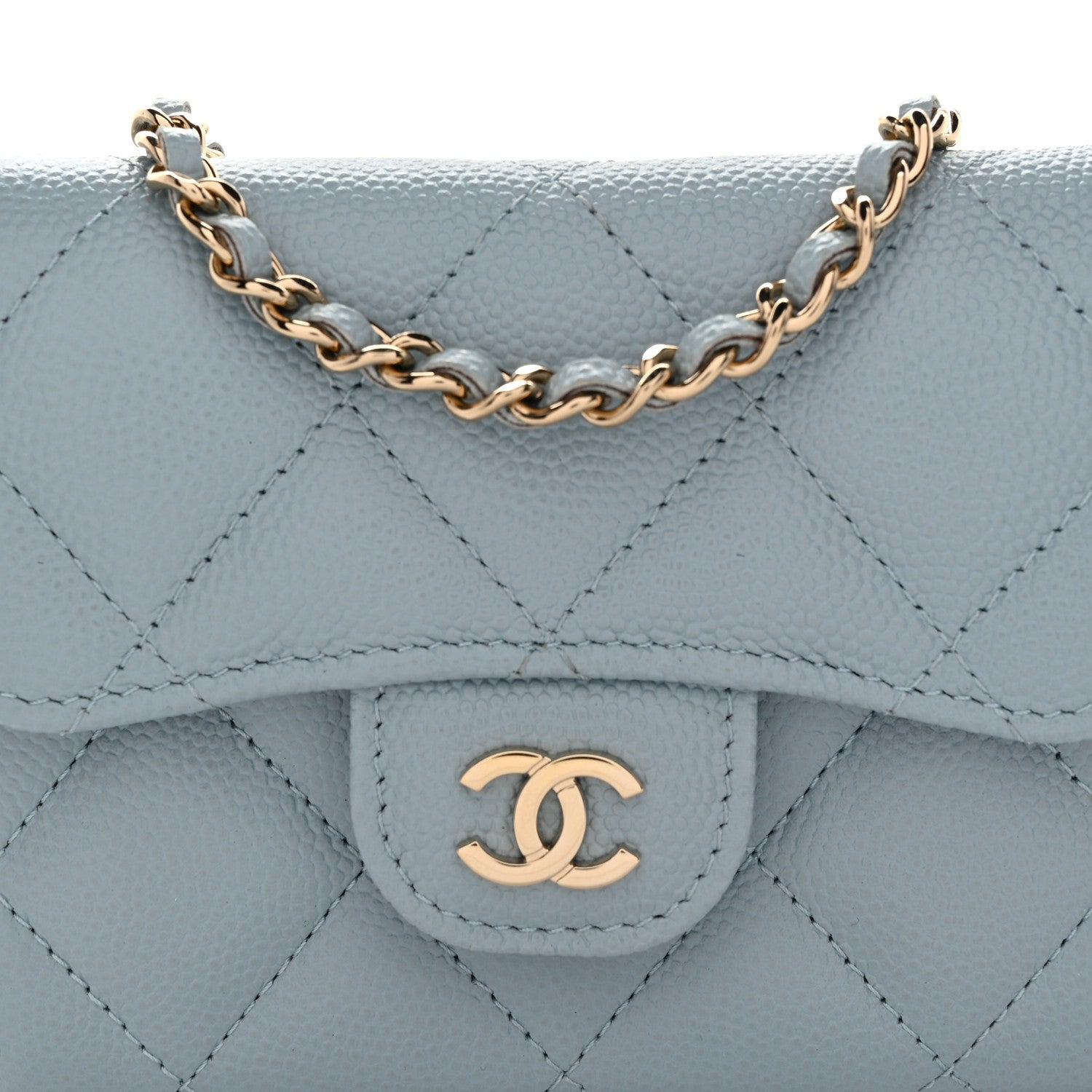 Chanel Caviar Quilted Flap Card Holder On Chain Light Blue 8 of 11