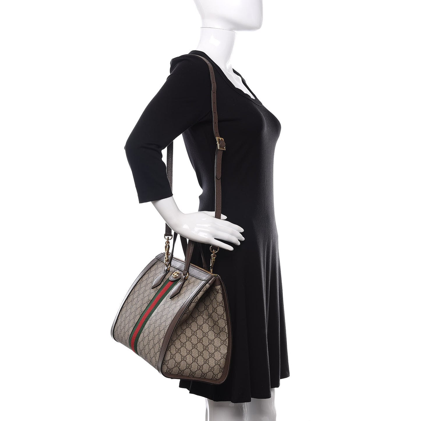 GG Supreme Monogram Web Medium Ophidia Tote Bag Brown