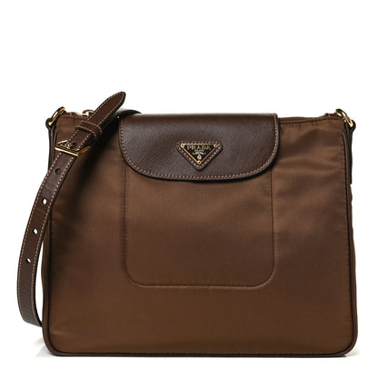 Prada Nylon Vela Saffiano Flat Flap Messenger Bag Corinto 1 of 12