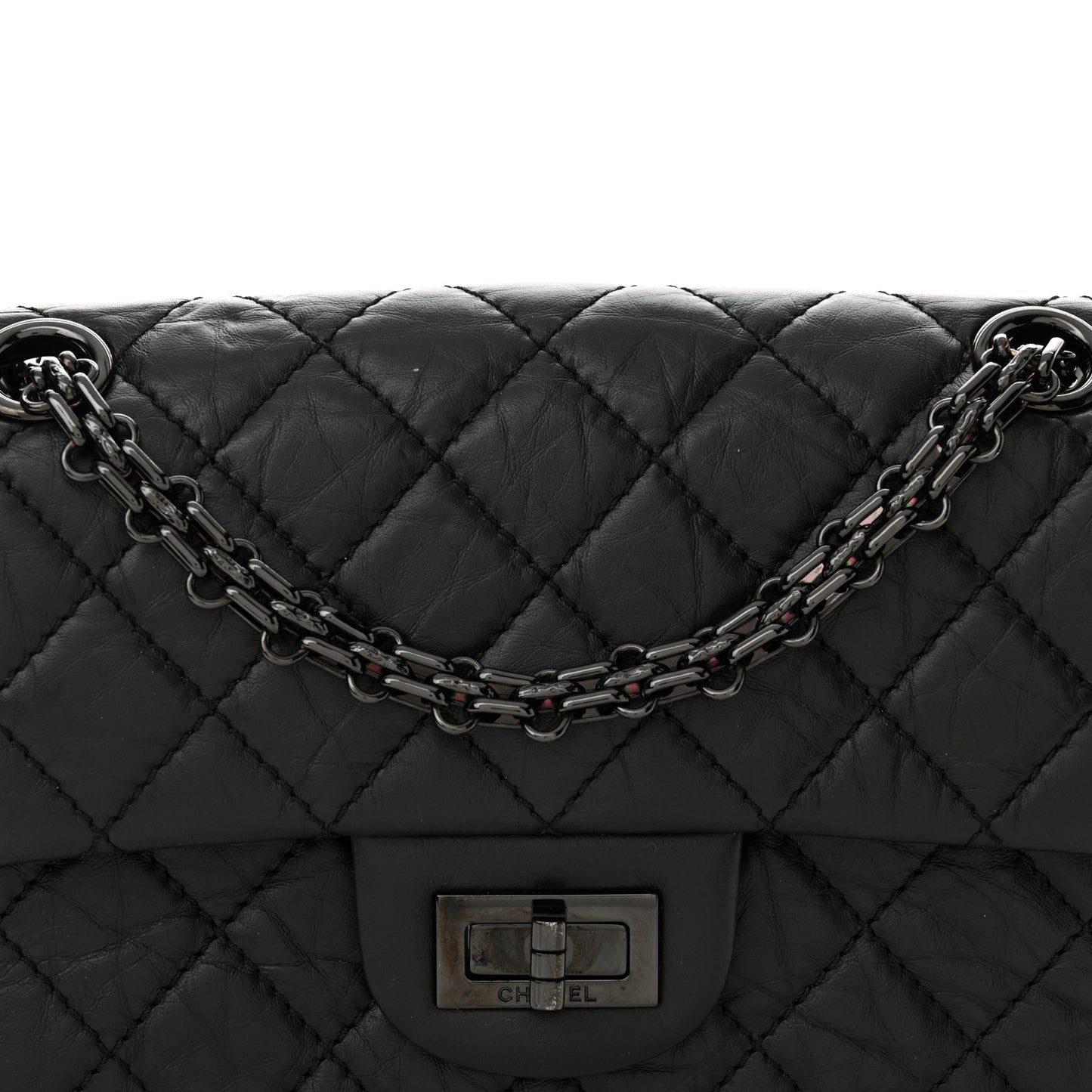 Aged Calfskin Quilted 2.55 Reissue Mini Flap So Black