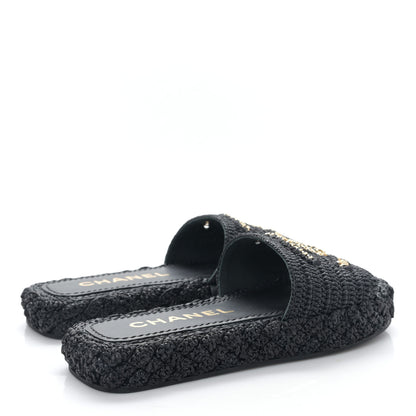 Chanel Braided Cord CC Espadrille Slip On Sandals 35 Navy Blue 4 of 8