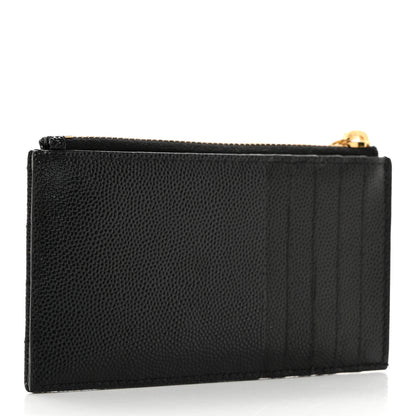 Saint Laurent Grain De Poudre Matelasse Chevron Monogram Fragments Zippered Card Case Black 3 of 8