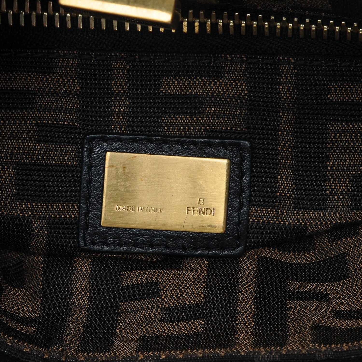 Fendi Goatskin Zucca Medium Peekaboo Iconic Satchel Black Tobacco 6 of 6
