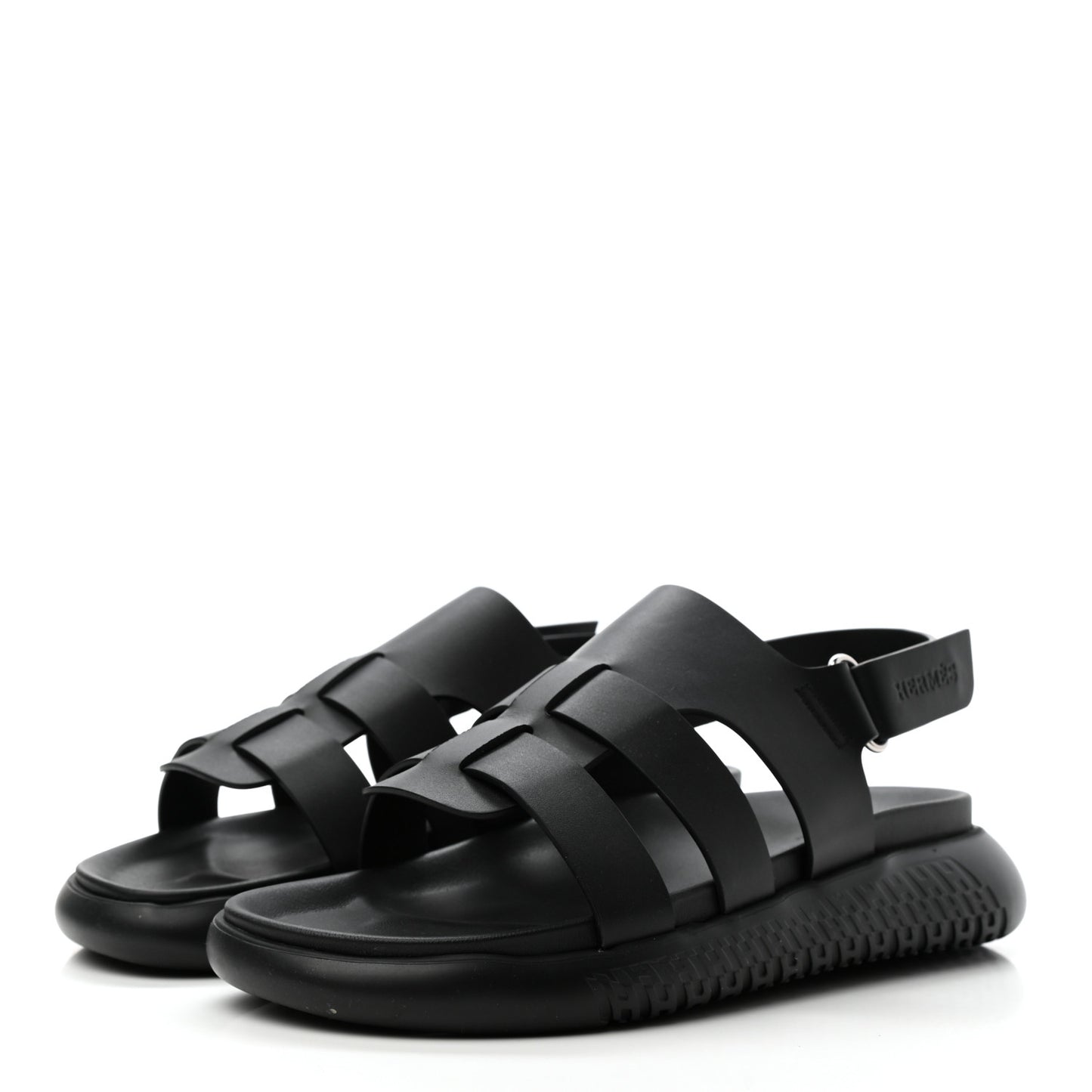 Calfskin Rubber Mens Doha Sandals 40 Black