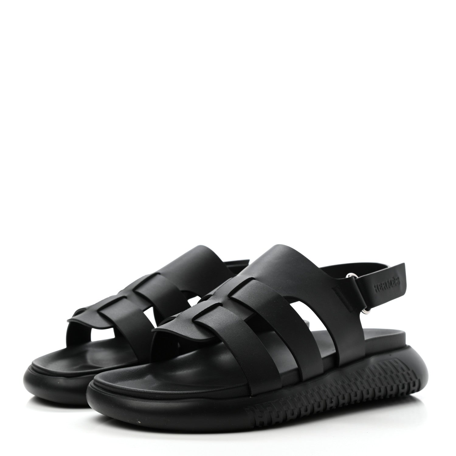 Hermes Calfskin Rubber Mens Doha Sandals 40 Black 3 of 8