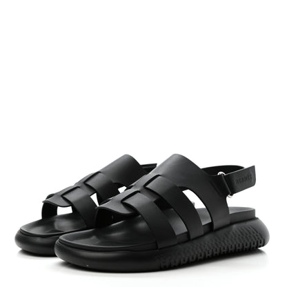 Hermes Calfskin Rubber Mens Doha Sandals 40 Black 3 of 8