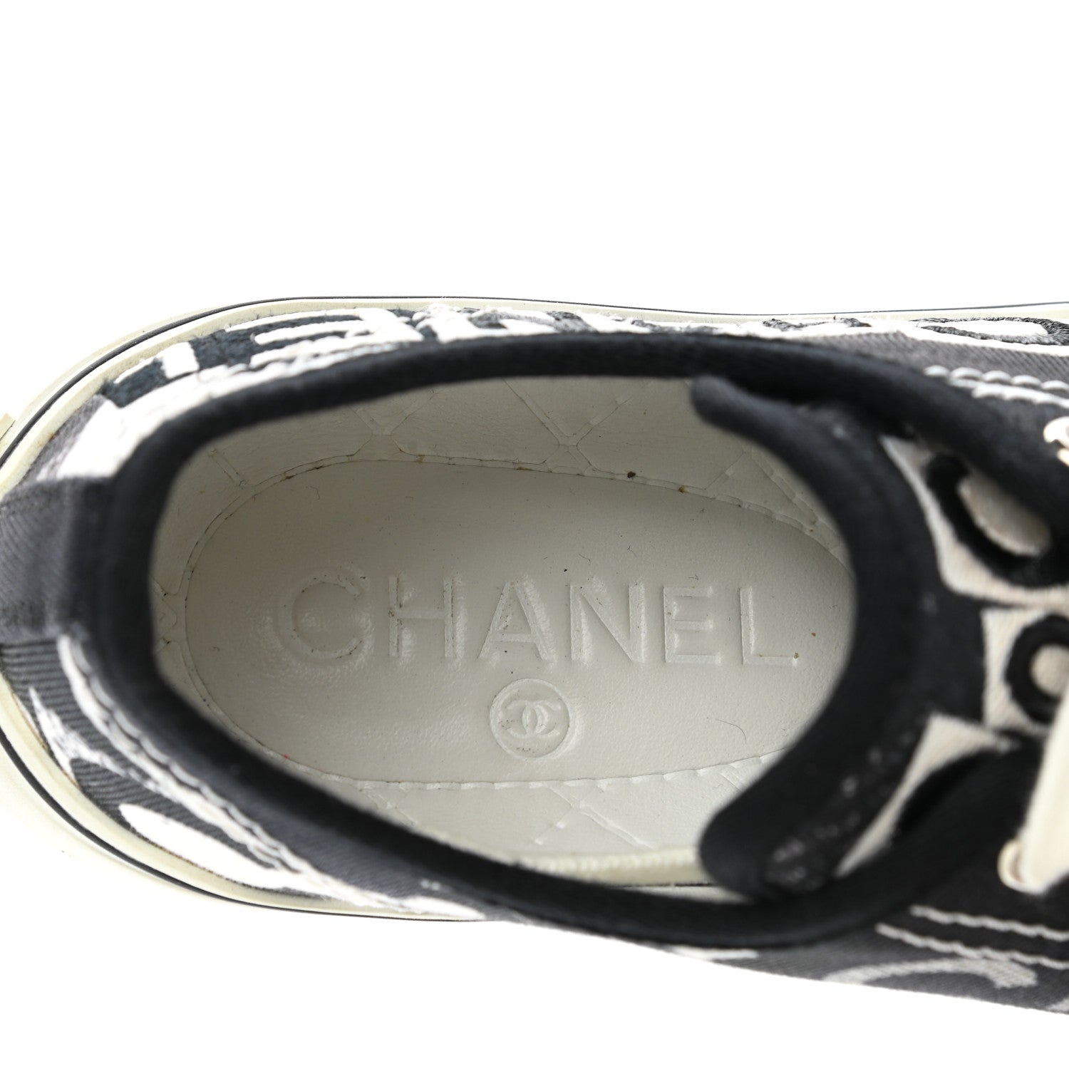 Chanel Printed Fabric Low Top Logo Sneakers 35.5 White Black 7 of 13
