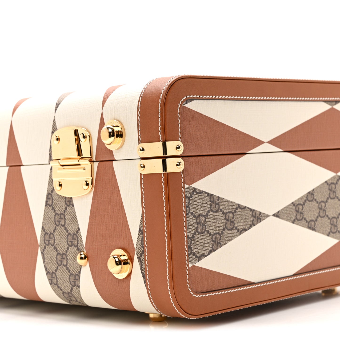 GG Supreme Monogram Boarded Dyana Calfskin Rhombus Print Savoy Medium Rigid Suitcase Beige Ebony Mystic White Hazel Brown