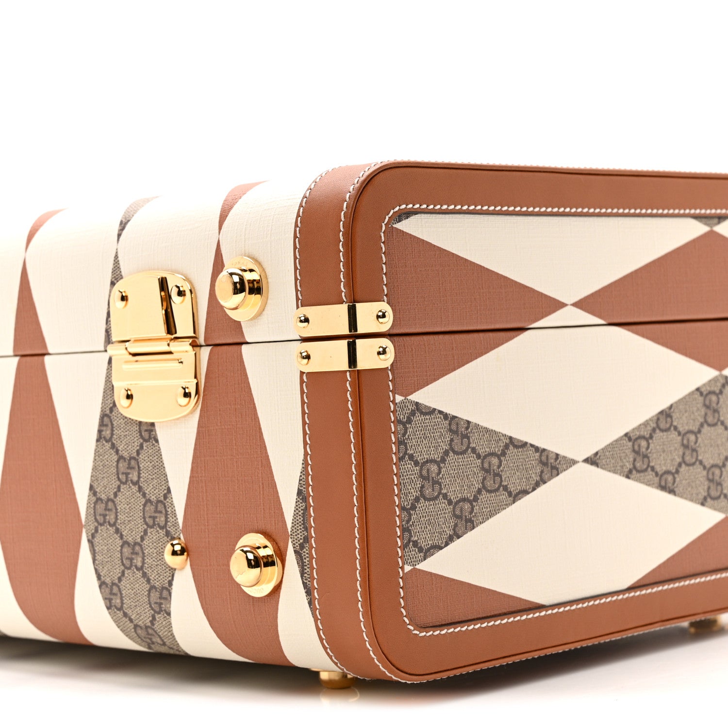 Gucci GG Supreme Monogram Boarded Dyana Calfskin Rhombus Print Savoy Medium Rigid Suitcase Beige Ebony Mystic White Hazel Brown 8 of 13