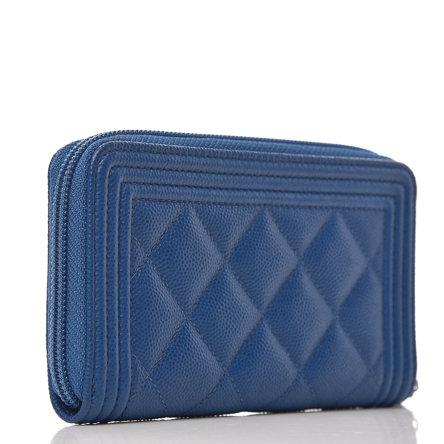 Chanel Caviar Quilted Boy Small Zip Around Wallet Blue 4 of 9