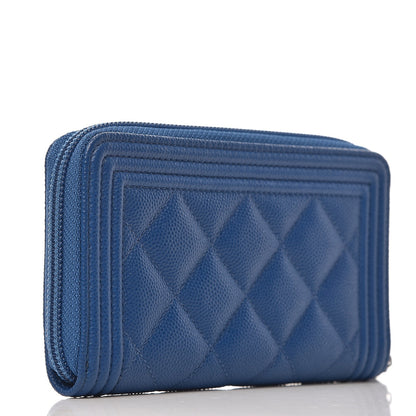 Chanel Caviar Quilted Boy Small Zip Around Wallet Blue 4 of 9