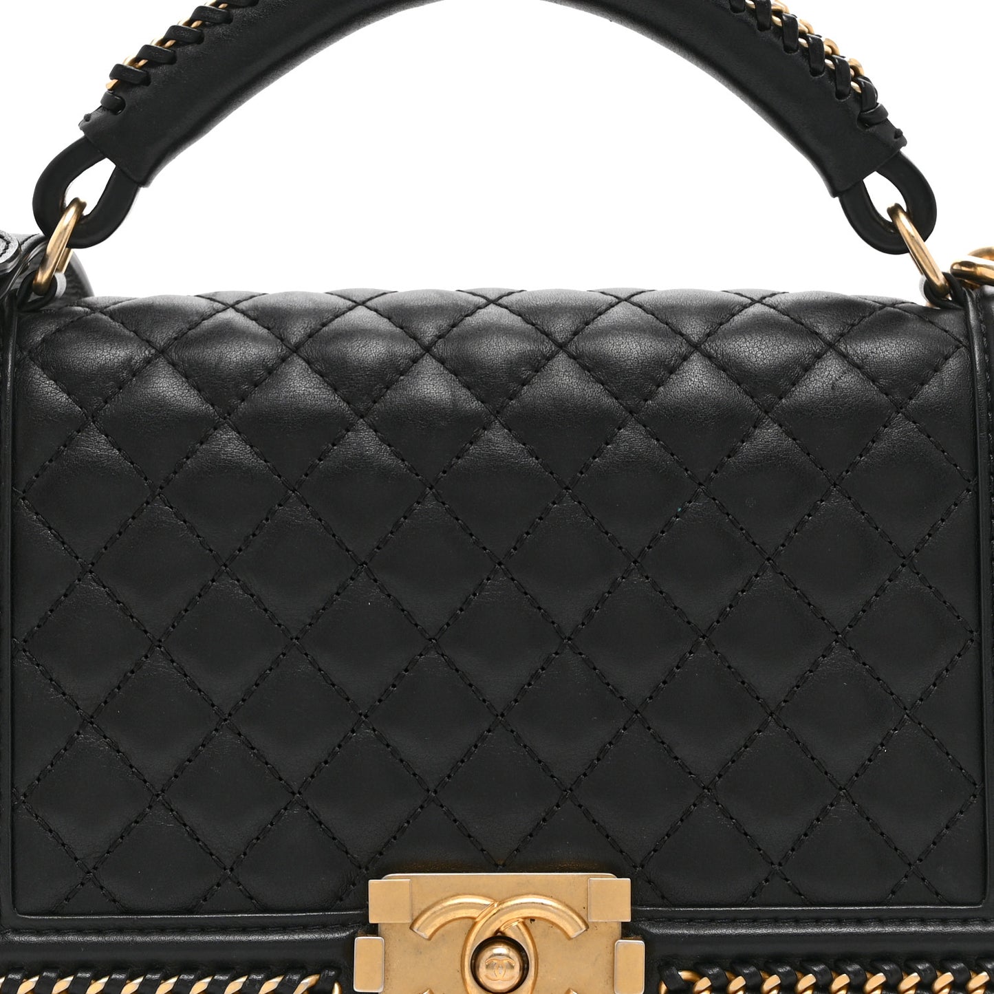 Lambskin Quilted Medium Top Handle Boy Flap Black