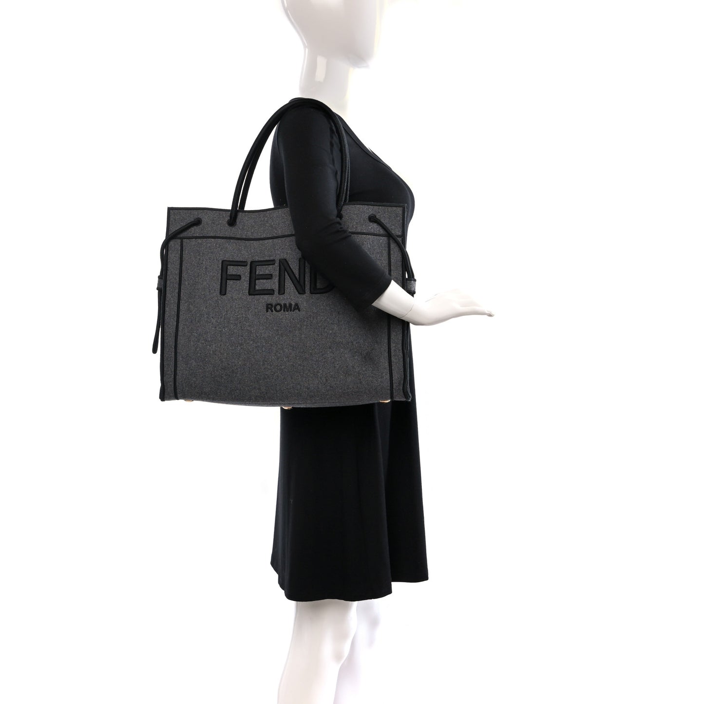 Melange Flannel Satin Logo Embroidered Threaded Edge Shopping Tote Grigio Black